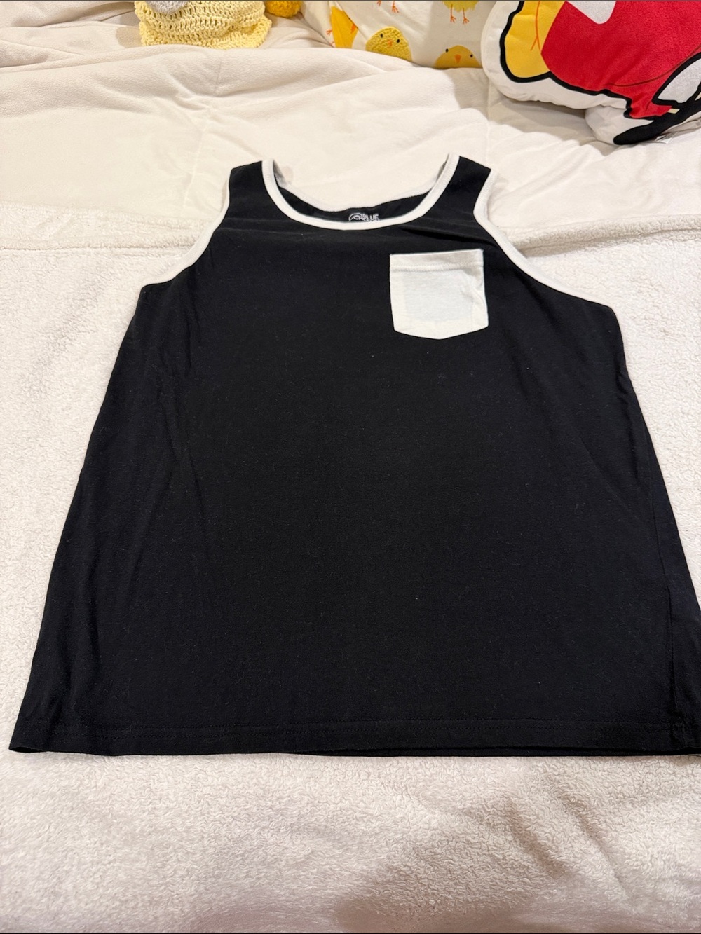 Blue Crown Black Tank Top with Cream Trim